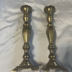 Gatco Vintage Pair Of Solid Brass Heavy Made In India Candle Holders Sticks 10"